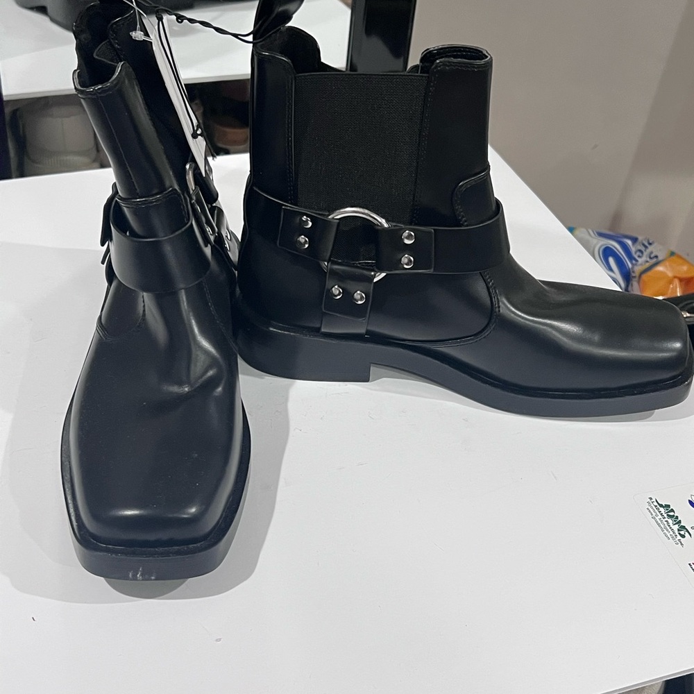 Black Leather Ankle Boots with Buckle